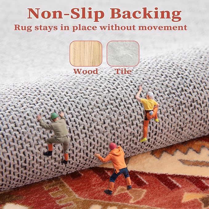 SERISSA 5x7 Boho Area Rug, Washable Non-Slip Rugs for Living Room, Large Red Beige Rug Ultra Soft Vintage Oriental Print Distressed Carpet for Bedroom Dining Room Dorm Office Home Decor