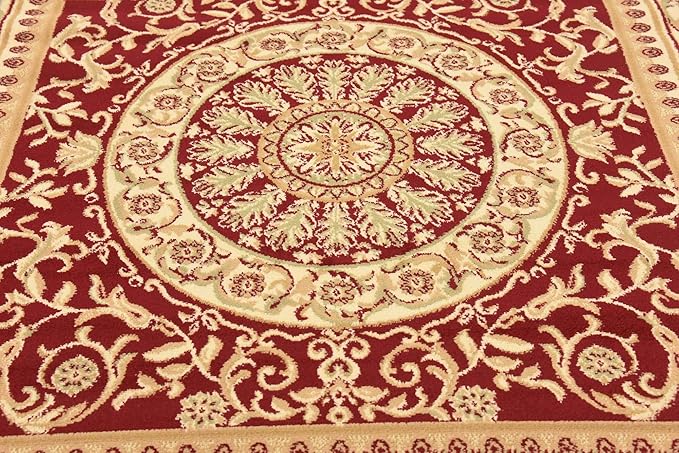 Unique Loom Versailles Collection Traditional Classic Medallion Floral Motif Area Rug (6' 0 x 6' 0 Square, Burgundy/ Ivory)