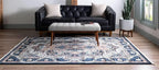 Unique Loom Narenj Collection Classic Traditional Medallion Textured Design Area Rug, 8 x 10 ft, Navy Blue/Tan