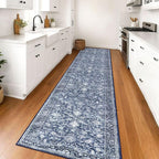 KILOCOCO Runner for Hallway 3x16 Runner Rug Printed Vintage Floral Washable Rug Kitchen Runners Soft Non-Slip Low Pile Hallway Runners Laundry Room Distressed Boho Rugs, Blue