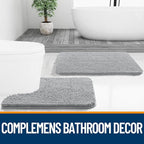 OLANLY Bathroom Rugs 47x24, Extra Soft Absorbent Chenille Bath Rugs, Rubber Backing Quick Dry, Machine Washable Bath Mats for Bathroom Floor, Tub and Shower, Home Decor Accessories, Light Grey
