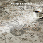 Marsail 6x9 Machine Washable Area Rug, Soft & Slip-Resistant Large Area Rug with Reinforced Bound Edges, Vintage Short-Pile Washable Rug with Floral Pattern for Living Room, Dinning Room and Bedroom