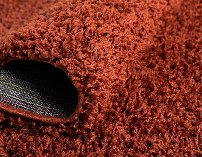 Unique Loom Solid Shag Collection Area Rug (7' 10" x 10' Oval, Terracotta)