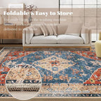 Area Rug 5x7 Washable Rug, Vintage Boho Medallion Rugs Non-Slip Soft Low Pile Large Distressed Rug Indoor Retro Carpet for Living Room Bedroom Dining Room Home Office (Tribal Medallion/Multi, 5'x7')