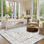 GarveeHome Boho 8x10 Area Rugs for Living Room, Floral Vintage Rugs for Bedroom with Soft Low Pile, Non Slip Stain Resistant Washable Rug 8x10 for Dining Room Grey Large Carpet for Office Playroom