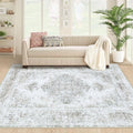 Area Rug 4x6 Vintage Rug, Machine Washable Vintage Distressed Medallion Rug Non-Slip Soft Low Pile Large Indoor Rugs for Bedroom Kitchen Dining Room Office(Taupe,4'x6')