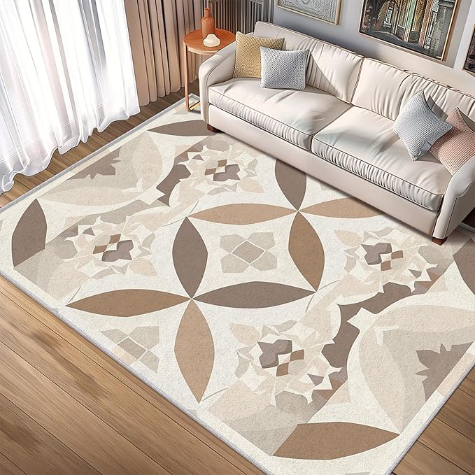 Geometric Rug, Washable 3x4 Rug for Living Room, Modern Abstract Patterned Indoor Carpet, Geometric Decor for Home, Bedroom, Soft Non Slip Thin Design FER83
