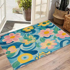 Floral Rugs for Bedroom - 4x5ft - Modern Artistic Flower Rugs for Living Room Non Slip Low Pile Machine Washable Area Rug, Floral Carpets Home Decor & Gifts