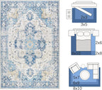 jinchan Kelda Area Rug 6x9 Washable Living Room Rug Vintage Soft Indoor Large Floor Cover Retro Distressed Mat Accent Lightweight Non-Slip Thin Carpet for Kitchen Bathroom Bedroom Blue
