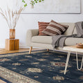 RUGGABLE Washable Vintage Area Rug – Verena Sapphire 8x10, Stain-Resistant, Non-Slip – Large Machine Washable Rugs for Living Room, Bedroom, Hallway, Entryway & Office–with Cushioned Pad
