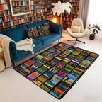 Books Area Rug 3x5 Rainbow Bookshelf Rugs for Living Room | Watercolor Book Shelf Washable Rug, Bookcase Bookrack Carpet Indoor Floor Mat
