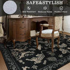 Moynesa Vintage Animal Washable Area Rugs 8x10, Retro Black Gold Area Rug for Living Room Bedroom Dining Room Office Study, Low Pile Soft Non Slip Stain-Resistant Carpets for Home Decor