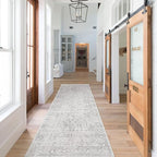 LIVEBOX Washable Runner Rug 2.5x8 - Long Grey Kitchen Rug, Low-Pile Floral Oriental Anti-Skid Carpet Runners for Hallway Bedroom Entryway, Silverygray
