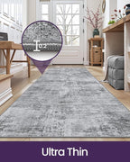DEXI Hallway Runner Rug 3x8, Modern Abstract Non Slip Thin Soft Runners Carpet, Stain Resistant Washable Indoor Rug for Hallway Entryway Kitchen Laundry Room Living Room, Light Grey