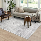 LIVEBOX Washable Gray Rug 6x9 - Vintage Soft Rug for Living Room, Large Neutral Rugs Anti-Skid Low-Pile Flower Carpet for Bedroom Office, Silverygray