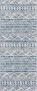KUTA Moroccan Washable Runner Rug, 2x6 Non-Slip Vintage Blue White Boho Hallway Kitchen Rugs Ultra Soft Distressed Geometric Floor Carpet Runners for Bedroom Laundry Living Room