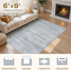 6x9 Area Rugs Living Room: Washable Large Vintage Blue Rug Neutral Non-Slip Soft Stain Resistant Indoor Carpet for Bedroom Nursery Dining Room Under Table Bed Home House Office Playroom