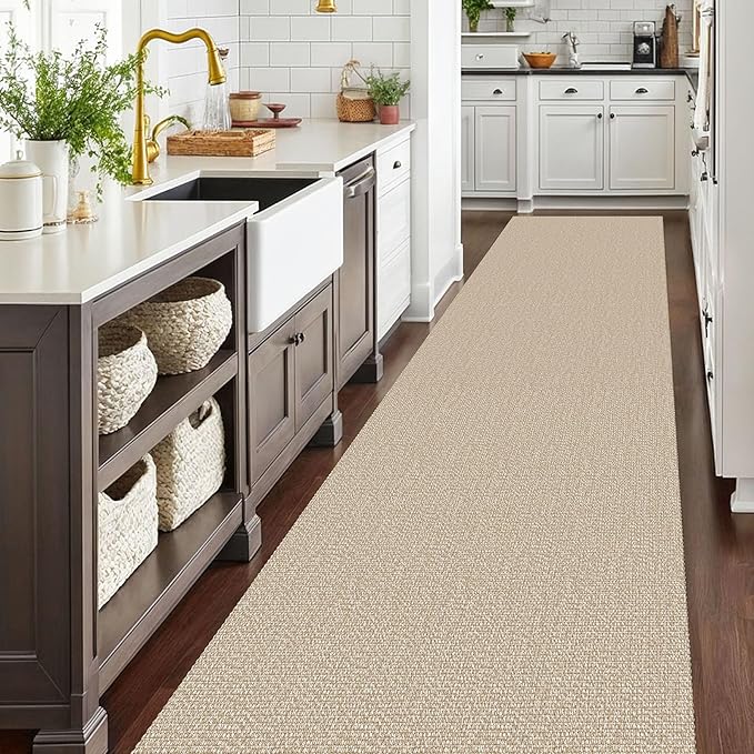 EARTHALL Extra Long Runner Rug 3x14 Ft Washable Runners for Hallways Cotton Non Slip Entryway Runner Braided Kitchen Runner Indoor Outdoor Carpet Runners for Stair, Hall, Foyers, Send/Beige