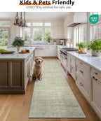 Art&Tuft Non-Slip Runner Rug - 2x8 Runner Rug Washable Low-Pile Rugs Runners, Soft Distressed Carpet Runner for Bedroom Bathroom Kitchen Laundry Living Room, Green