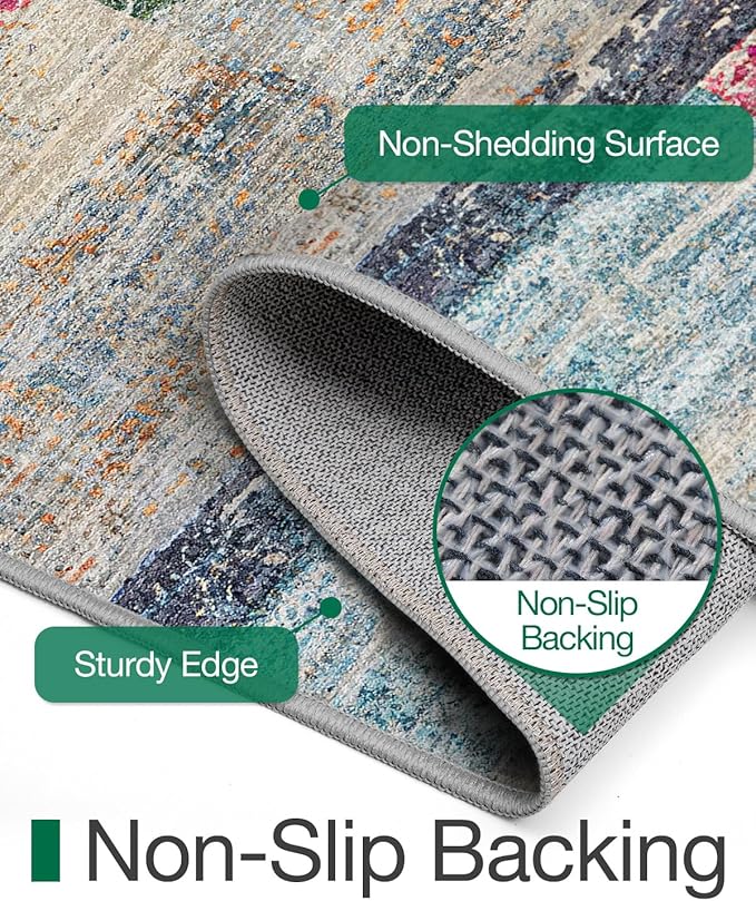 LUMI Ultra Thin Door Mat, 18x30 Non Slip Indoor Doormat Entrance Washable Rugs Entryway Oriental Vintage Soft Carpet for Kitchen Bedroom Front Door, Multicolor
