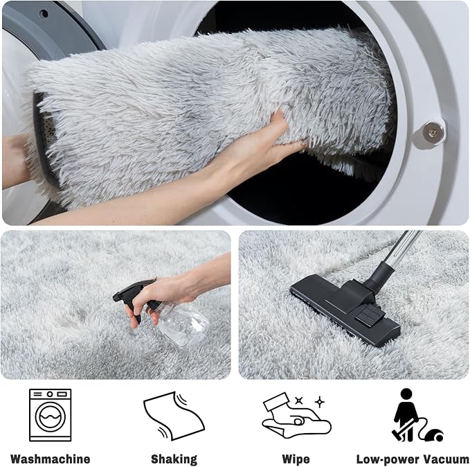 Soft Fluffy Area Rug for Bedroom, Fuzzy Shaggy Oval Throw Rugs for Bedside, Non-Slip Cozy Plush Shag Carpet for Kids Room Nursery Dorm Living Room, Tie-dye Grey, 2.6 x 5.3 Feet, 2 Packs