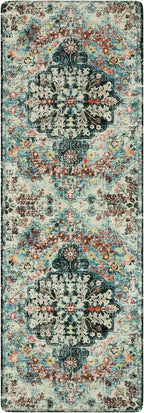 Lahome Bohemian Floral 2'8" x 8' Washable Hallway Runner Rug, Non Slip Kitchen Carpet Runners, Turkish Soft Pet Friendly Stair Mat for Bathroom Laundry Room Sunroom, Teal