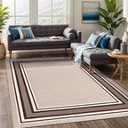 Beverly Rug Non Slip Area Rugs 3x5 Modern Bordered Non Skid Rubber Backing Soft Area Rug for Living Dining Room Easy to Clean Non Shedding Kitchen Bedroom Indoor Carpet 3 x 5 Beige-Brown