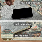 4x6 Machine Washable Area Rug for Living Room, Blue Beige Boho Vintage Floral Rug Large Non-Slip Low Pile Soft Faux Wool Carpet, Kids and Pets Friendly for Bedroom Dining Room Farmhouse Decor Rug