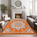 Mandala Rugs 5x7 -Orange Mandala Rug, 6x8 ft, Vintage Meditation Washable Rugs for Living Room, Hippie Spiritual Area Rug for Bedroom, Boho Vintage Floral Home Decor & Gifts