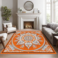 Mandala Rugs 5x7 -Orange Mandala Rug, 4x5 ft, Vintage Meditation Area Rug, Hippie Spiritual Washable Rugs for Living Room Bedroom, Boho Vintage Floral Home Decor & Gifts