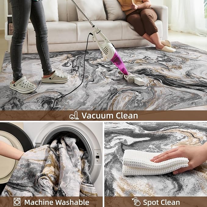 8x10 Area Rugs for Living Room, Modern Abstract Rug for Bedroom, Contemporary Machine Washable Rug, Large Stain Resistant Carpet for Dining Room Playroom Home Office, Pet & Kids Friendly