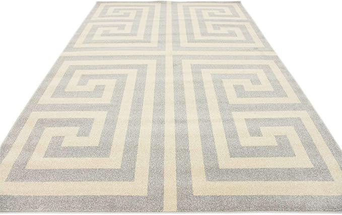 Unique Loom Athens Collection Classic Geometric Modern Border Design Area Rug (7' 0 x 10' 0 Rectangular, Gray/ Beige)