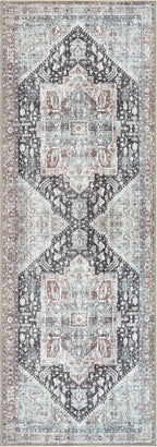 Bloom Rugs Washable Non-Slip 10 ft Runner - Charcoal/Brown Traditional Medallion Runner for Entryway, Hallway, Bathroom, and Kitchen - Exact Size: 2.5' x 10'