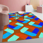 Bright Vibrant Geometric Living Room Area Rug with Burgundy and Blue Colorful Texture Machine Washable Non Slip Soft Carpet for Nursery Room Bedroom Dining Room Home Office Indoor 6x9 Rugs