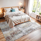 Washable Abstract Rug, 4x6 Modern Area Rugs with Non-Slip Rubber Backed for Living Room, Thin but Soft Contemporary Carpet Kitchen Bedroom Decor, Rusty Brown