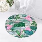 Indoor Outdoor Round Rug 7ft - Blue White Tropical Botanical Pattern, Non-Slip Patio Carpet, Easy-Clean Non-Shedding Rug for Living Room, Kitchen, Garden, Indoor Shower Mat