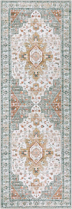 Moynesa Ultra-Thin Washable Runner Rug - 2x6 Bathroom Runner Washable Laundry Room Rug Printed Entryway Carpet Runner, Vintage Pet Friendly Low Pile Runners for Living Bedroom Kitchen, Beige/Gold