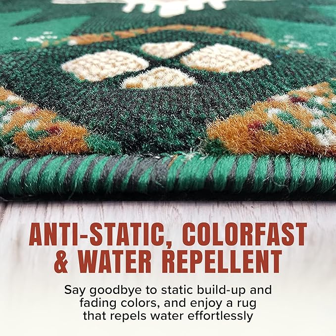 YHSF South West Native American Area Rug C318 - Easy Clean, Thick, Soft, Durable Native Tribal American Indian Inspired Rug for Bedroom/Living Room and More - Hunter Green, 3 Feet x 4 Feet 7 Inches