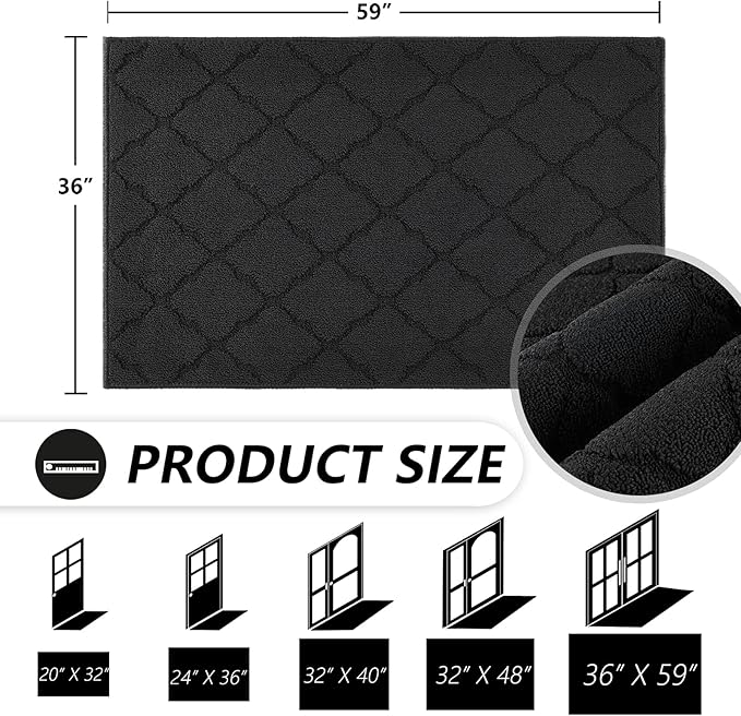 Timo Indoor Doormat, Front Door Mat 36"x59" Absorbent Rubber Backing Non Slip Door Mats, Machine Washable Resist Dirt Low Profile Rugs for Entryway, Front Door Rugs Indoor for Muddy Wet Shoes, Black