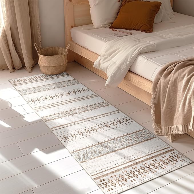 BESTSWEETIE 2x6 Area Rugs for Living Room Washable Moroccan Farmhouse Neutral Geometric Low Pile Non-Slip Soft Print Pattern Rug for Bedroom Kitchen Dining Room Entryway Cream/Brown/Pink