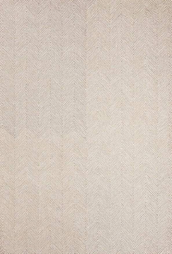 Modern Herringbone Chevron Collection Handcrafted Wool Area Rug - Durable, Zigzag Pattern, for High Traffic, Contemporary Design for Living Room, Bedroom, Dining Room Decor (Sand Beige, 6' x 8')