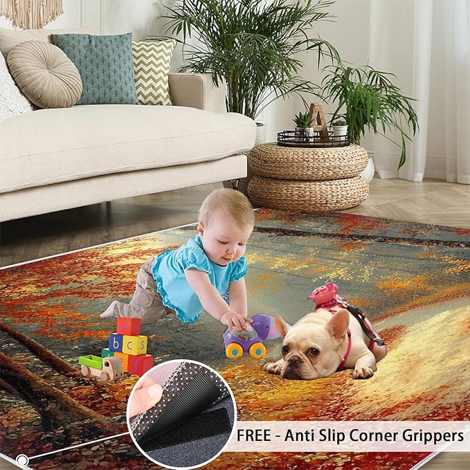 3x4 Autumn Forest Rugs for Entryway - Natural Landscape Kids Bedroom Rug, Forest Path Mudroom Rug Soft for Coffee Shop Living Room Under Table Game Room