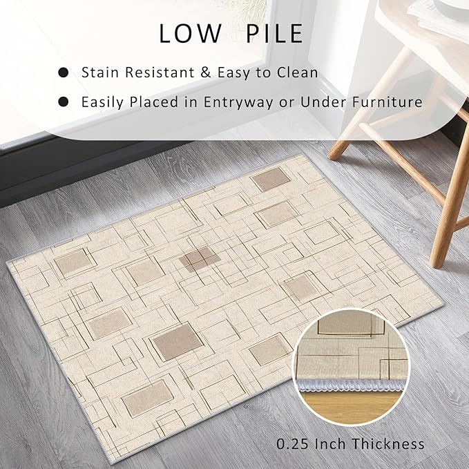 Geometric Rug, Washable 3x4 Rug for Living Room, Modern Abstract Patterned Indoor Carpet, Geometric Decor for Home, Bedroom, Soft Non Slip Thin Design FER53