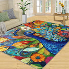 Boho Peacock Rug Large - 5x7 Rug, Colorful Peacock Washable Rugs for Living Room, Teal Turquoise Carpet, Modern Style Non-Slip Area Rugs for Bedroom, Aesthetics Carpet - Peafowl Home Decor & Gifts