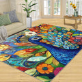 Boho Peacock Rug Large - 5x8 Rug, Colorful Peacock Washable Rugs for Living Room, Teal Turquoise Carpet, Modern Style Non-Slip Area Rugs for Bedroom, Aesthetics Carpet - Peafowl Home Decor & Gifts