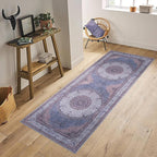 GLN Rugs Traditional Collection - Machine Washable Area Rug, Traditional Washable, Non Slip, Low Pile Chenille Rug, Living Room, Bedroom, Kitchen Rug (2'6" x 7' Navy/Off White)
