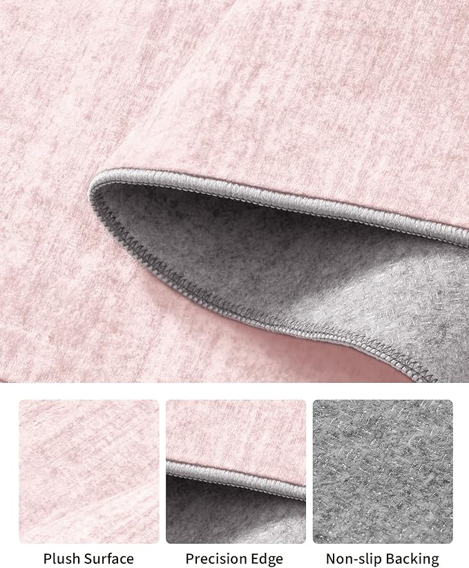 Art&Tuft Washable Rugs 9x12, Low Pile Area Rugs 9x12 Living Room - Non Slip and Stain Resistant Soft Thin Rug for Bedroom, Dining Room, Kitchen, Office, Lightpink