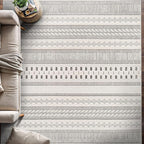 Beverly Rug Micro Loop Area Rug Gray/White 5x7 Geometric Modern Scandinavian Striped Durable Soft Indoor Rugs for Living Dining Room Office Stain Resistant Non Shedding Casual Indoor Carpet 5 x 7