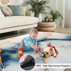 4x6 Abstract Marble Cafe Rug - Blue-White-Marble Rugs for Bedroom Aesthetic, Luxury Stone Pattern Soft Comfortable Non-Slip for Offie Bedroom Study Boy Girl Room Hotel Dorm