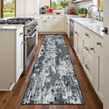 Washable Area Rugs 2'x10' Non-Slip Modern Abstract Soft for Living Room Entryway Bedroom Nursery, Print Pattern, Black Gray